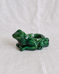 Vintage L'Héritier-Guyot Dijon green ceramic frog advertising ashtray
