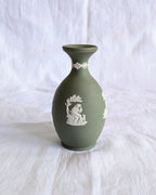 Vintage Wedgwood Jasperware Vase — Sage Green Neoclassical Relief, England, Mid-Century