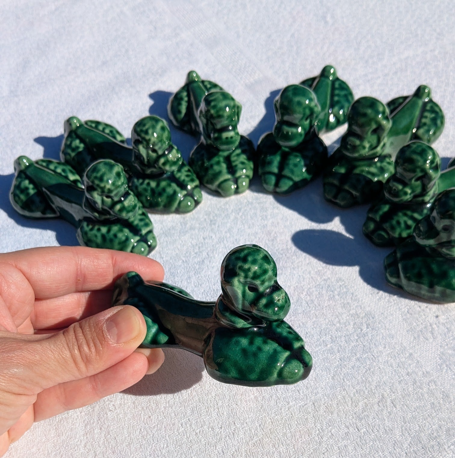 Vintage Vallauris Green Poodle Cutlery Rests Set of 8 — French Ceramic, 1950s