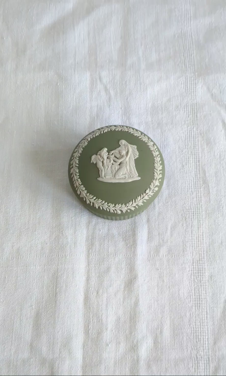 Wedgwood Jasperware Trinket Box — Sage Green Neoclassical, England