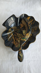 Antique Napoléon III Crumb Tray & Brush — Chinoiserie Black Lacquer, French, 19th Century