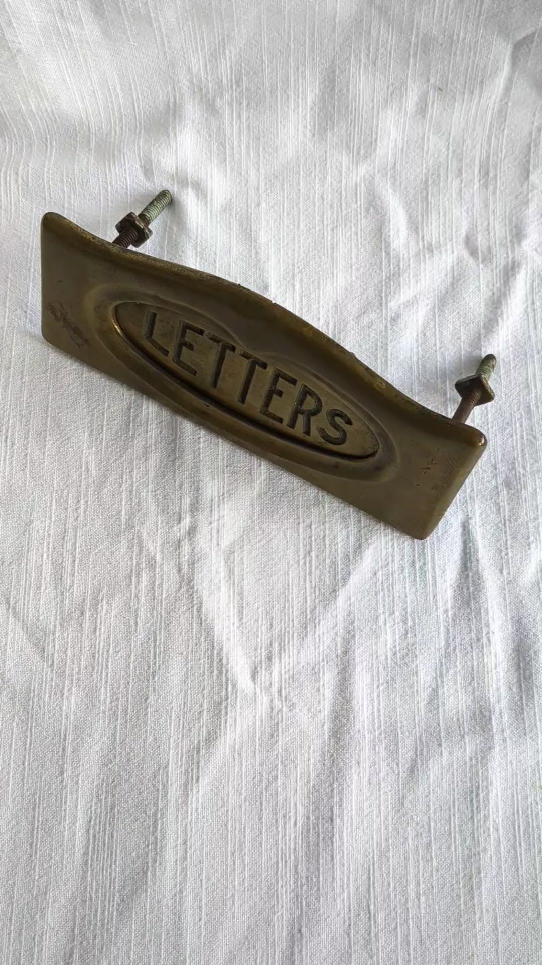 Antique Brass Letterbox Flap — 'LETTERS', Victorian Door Furniture, Late 19th Century