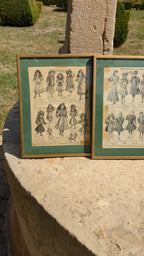 Framed Antique French Fashion Prints — Bébé Jumeau & Girls' Fashion, Belle Époque 1890s Paris
