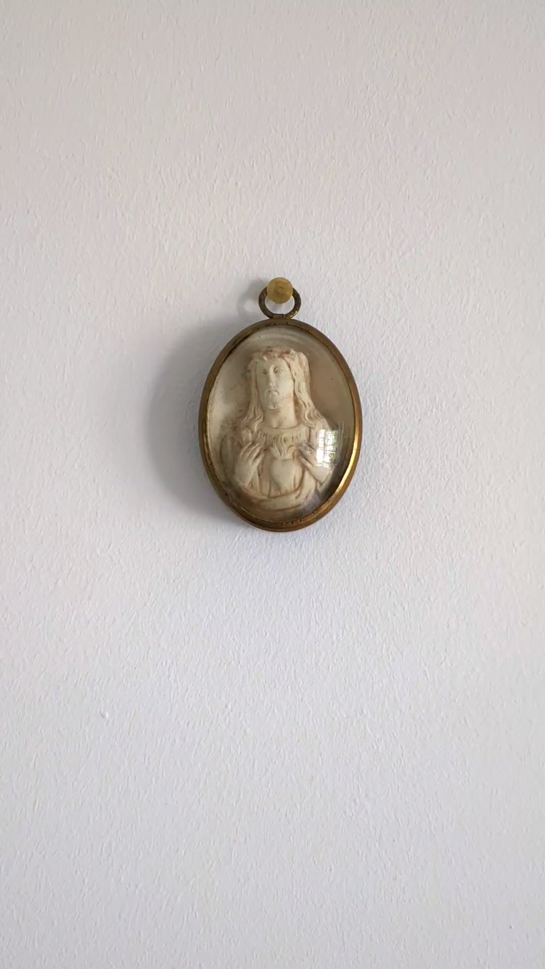Antique French Sacred Heart Relief with Bombé Glass